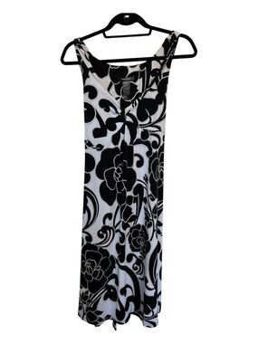 Bisou Bisou Black and White Floral Twist-Front Midi Dress